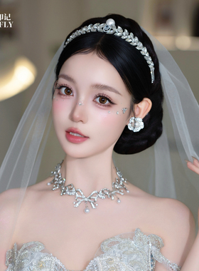 小皇冠珍珠水钻精致高级主婚纱白纱新娘结婚头饰宴会生日发饰王冠