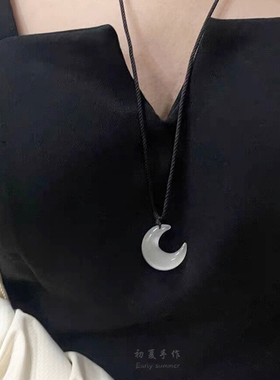 新款猫眼石月亮项链男女曜石吊坠