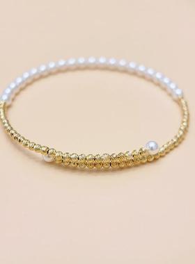 S925银隔珠隔管施家珍珠满天星手镯双层弹力小众精致礼物