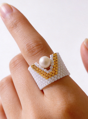 法式手工编织日本进口古董珠淡水珍珠戒指