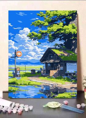 宫崎骏夏天数字油画diy手工填色治愈高颜值ins风客厅装饰画送礼