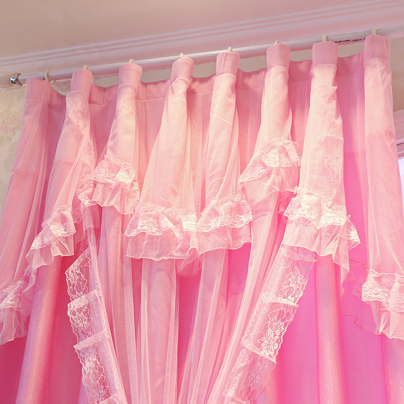 双层布纱一体蕾丝飘窗小清新梦幻双层成品网红公主风绣花定制窗帘,淘宝优惠券,粉丝福利购,淘宝优惠卷