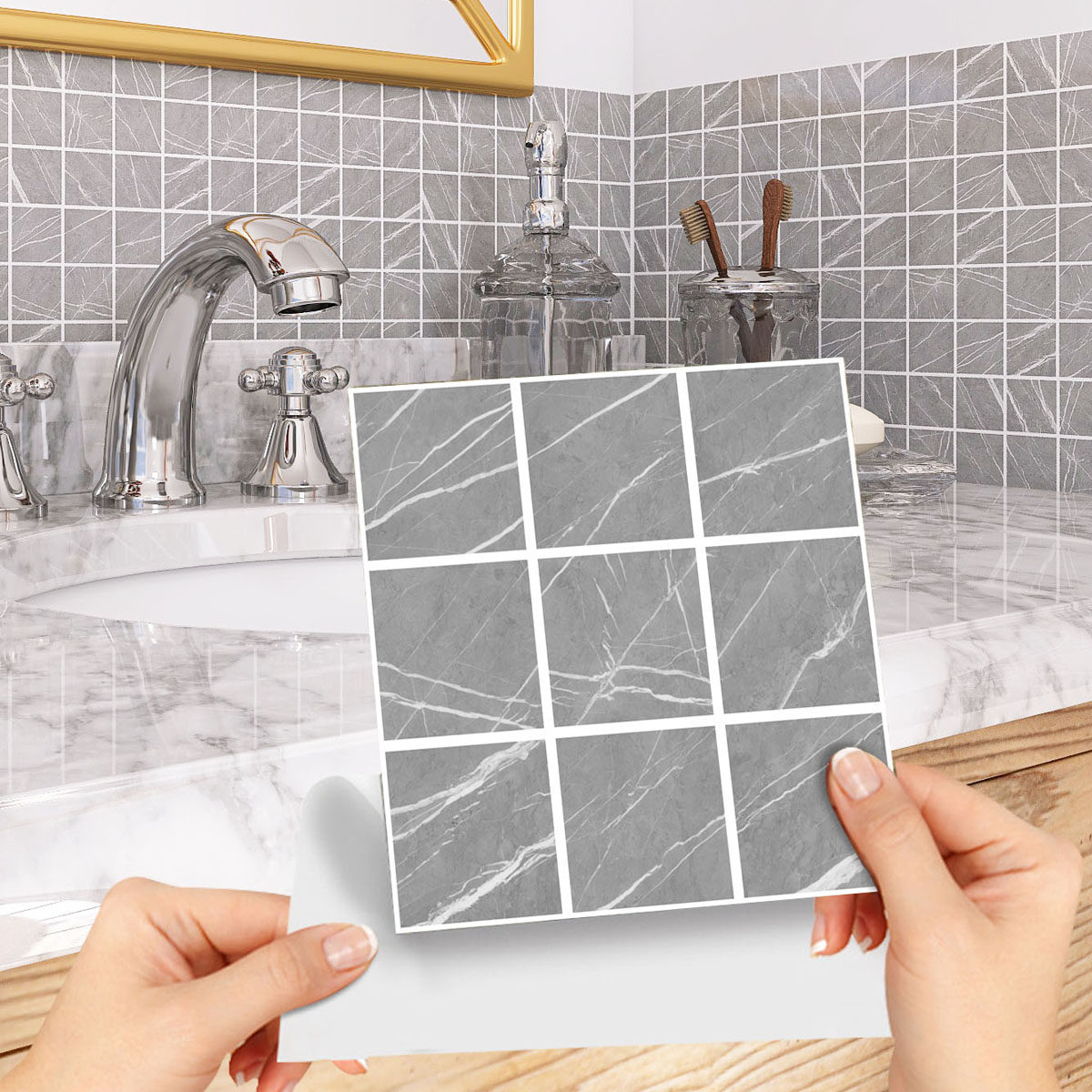 一套10片高亮水晶大理石马赛克卫生间防水自粘贴纸厨房防油耐高纹,淘宝优惠券,粉丝福利购,淘宝优惠卷