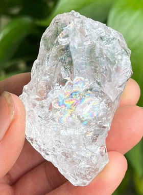 七色彩虹白水晶原石吊坠摆件招财