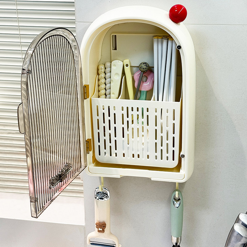Kitchen chopstick cage wall-mounted chopstick storage box with cover dust-proof chopstick tube household draining tableware spoon chopstick basket holder