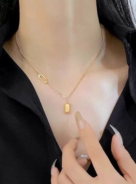 暴富小金砖金条项链女款新款爆款18k金砖锁骨链高级感钛钢不掉色