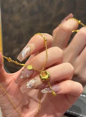 平安喜乐小胖福小金坨吊坠项链流苏气质锁骨链