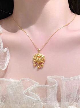 平安锁福字铃铛项链