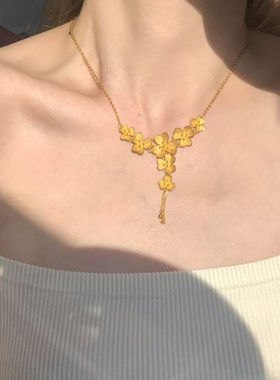 新中式花瓣流苏三生花项链时尚气质