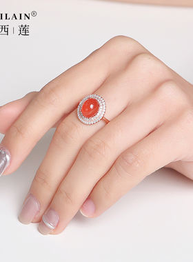 女保山南红原矿冰红戒指生日礼物