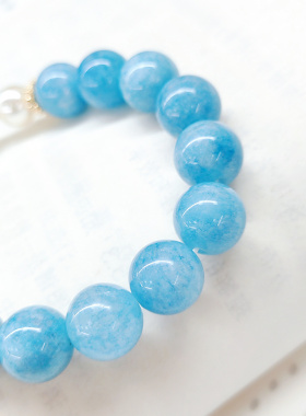 海蓝宝珍珠手链10mm小清新显白手串夏季女水晶生手饰品轻奢礼物