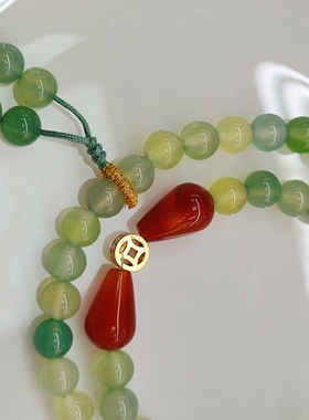 青山绿水小清新黄绿玛瑙双圈手链渐变色diy串珠6mm轻奢高级感手绳