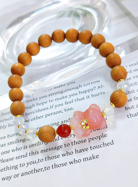 芭比檀小熊手串盐源玛瑙琉璃切面8mm手链女