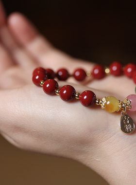 朱砂红绿灯手串琉璃吉祥平安扣坠子国潮文玩女神新款手持念珠