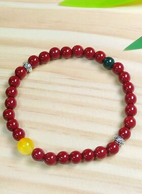 朱砂黄玉髓简约手串百搭6mm送女友闺蜜生日礼物手链本命年红绳