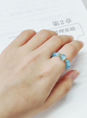 海蓝宝5mm清澈蓝出片显白戒指