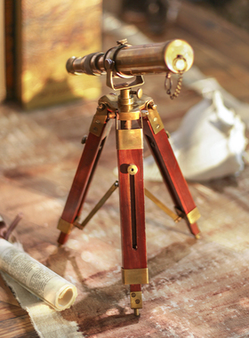 美式复古黄铜望远镜客厅桌面摆件