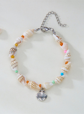 新款沙滩旅游海洋风仿贝壳饰品时尚百搭夏季天然海螺串珠吊坠手链