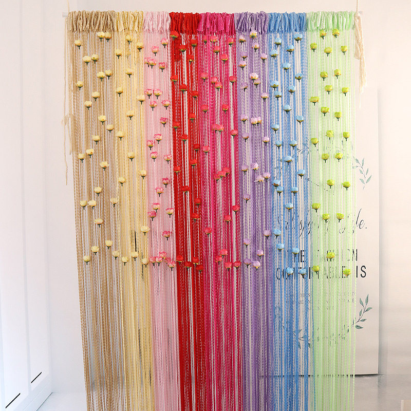 浪漫玫瑰花线帘美容院屏风隔断挂帘高档装饰卧室免打孔流苏门帘子,淘宝优惠券,粉丝福利购,淘宝优惠卷