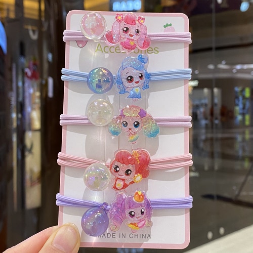 扎头发绳女儿童高弹力发光皮圈绑马尾橡皮筋可爱卡通夜光皮套发圈 - 图3