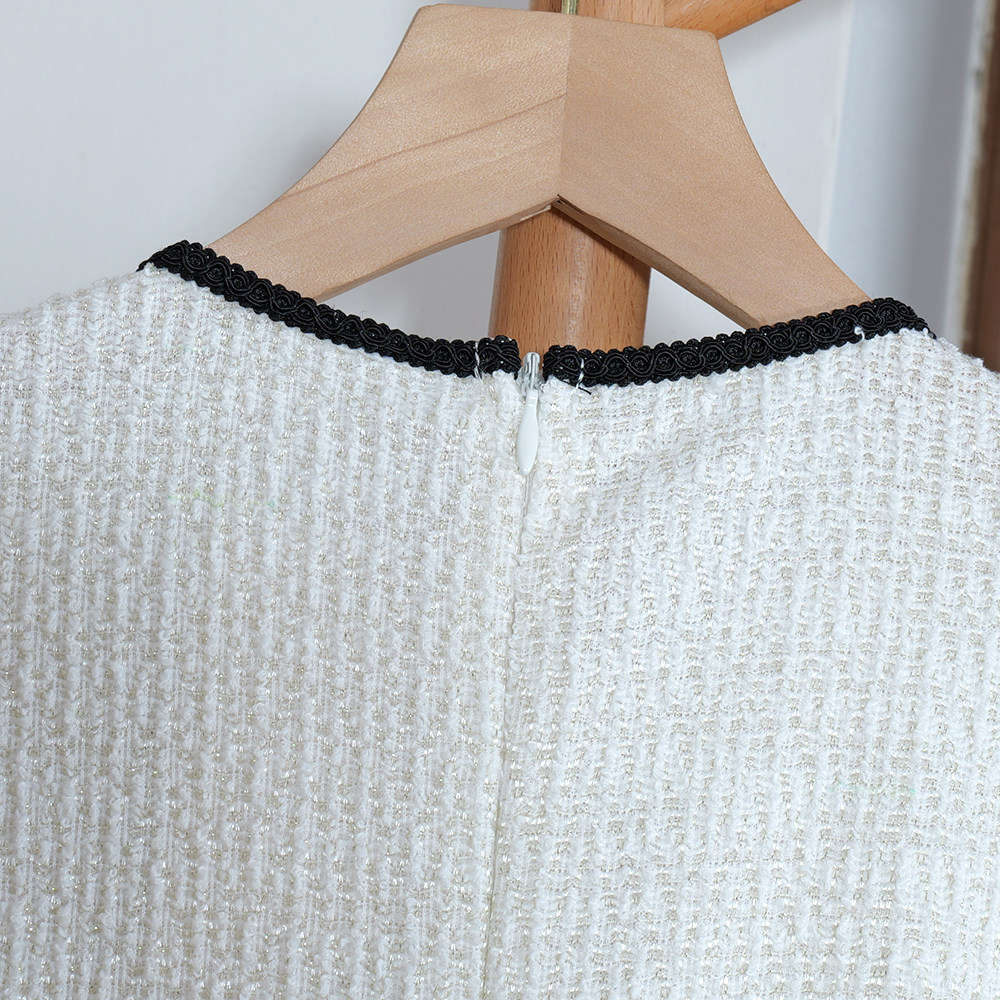 2026年春秋款新品女装中长款拼色圆领短袖钉珠连衣裙子修身简约潮,淘宝优惠券,粉丝福利购,淘宝优惠卷