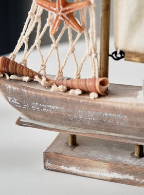 美式复古小船帆船海洋风渔船复古家居装饰品帆船模型乡村风情摆件