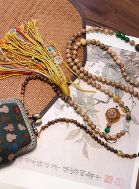 新中式国风复古檀木项链葫芦流苏民族风轻奢百搭包包斜挎链