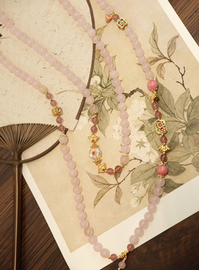 网红款月光石配件原创设计时尚百搭波斯玉1粉色众斜挎链背链项链