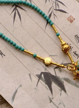 绿松石长款项链葫芦镂空吊坠串珠毛衣链新中式葫芦吊坠万能扣挂链