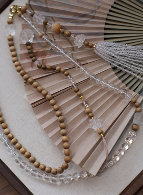 檀木斜挎链白玛瑙超长流苏新中式文艺背背链项链女多层手串