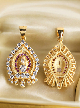 复古拉丝金塔精工水滴项链吊坠