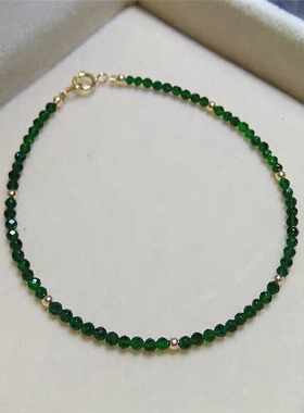 极细切面水晶灰月光黑白红绿金蓝尖晶石榴石砂石14k包金手链女串