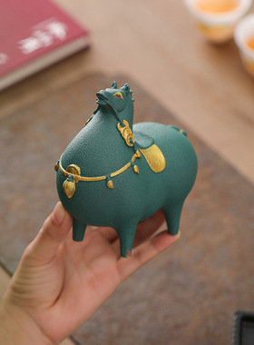 新中式红色陶瓷马唐马摆件家居客厅办公室桌面小马生肖马开业送礼