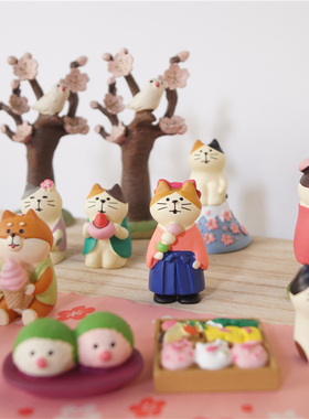 猫咪闺蜜春游赏樱花微场景摆件