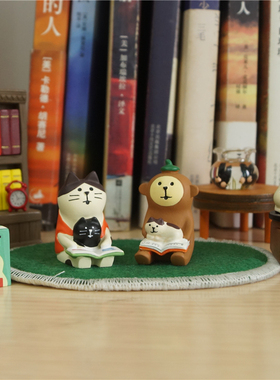 猫部杂货读书亲子场景公仔摆件
