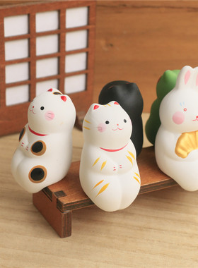 可爱静坐招福陶瓷摆件招财猫公仔