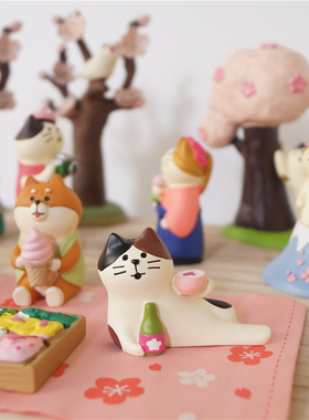 猫咪闺蜜春游赏樱花微场景摆件
