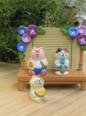 猫咪喝汽水可爱手办迷你公仔摆件