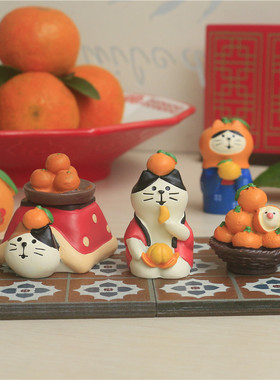 春节可爱橘子猫咪日式树脂摆件