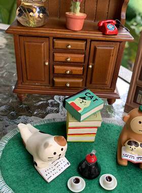 猫部杂货 猫咪小伙伴看书系列喝咖啡微场景公仔树脂摆件车载礼物