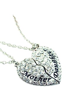 motherdaughter拼接欧美母女短女士字母短项链镶钻心形项饰