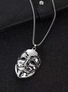 v子仇杀队小丑面具嘻哈潮学生钛钢链子hiphop吊坠项链男同款
