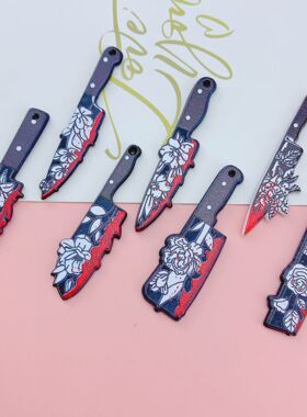 亚克力万圣节创意印花恶搞小刀匕首DIY耳环项链钥匙扣饰品挂件材