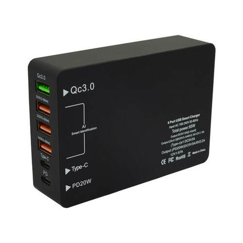 厂家充电器QC3.0快充PD20WType-C充电头6口USB手机多口充电器65W - 图3