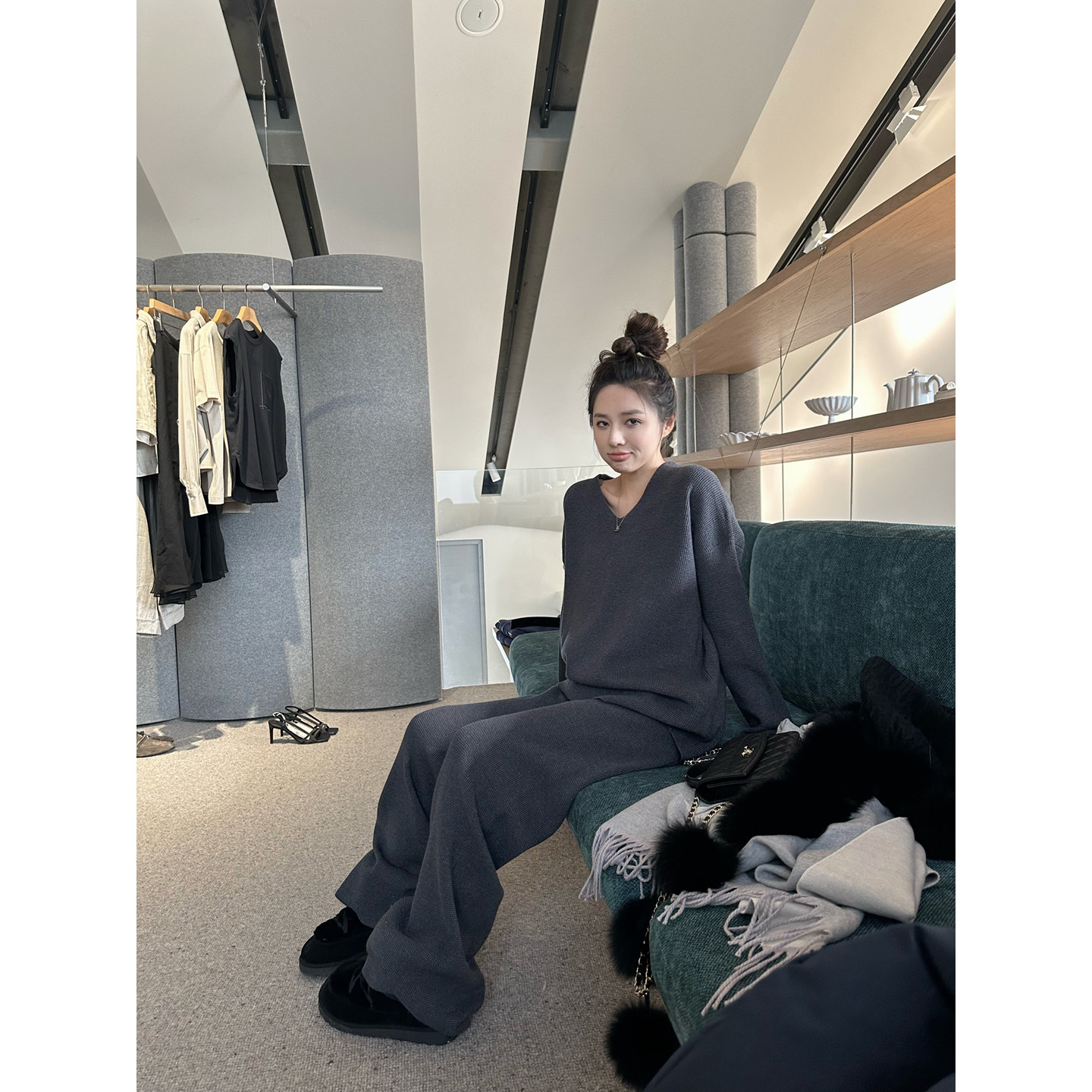 NanaByNana【格调伦敦】华夫格针织衫套装女冬季宽松阔腿裤两件套,淘宝优惠券,粉丝福利购,淘宝优惠卷