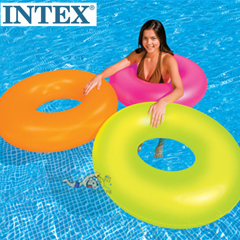 intex游泳圈成人浮圈救生圈夜光熒光泳圈加厚浮圈把手腋下圈坐圈