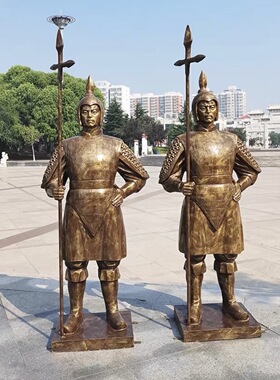 定制玻璃钢红色文化仿铜人物雕塑