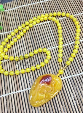 鸡油黄老蜜蜡男女款百搭吊坠项链