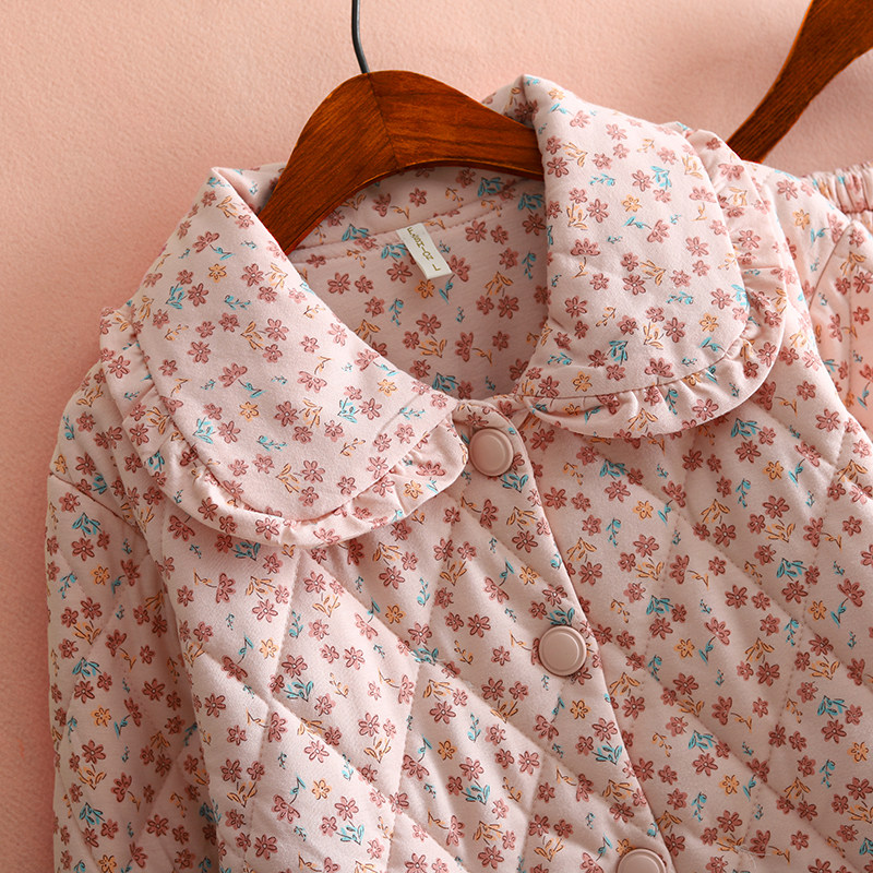 小碎花薄棉睡衣女秋冬季保暖全棉田园风薄款纯棉夹棉睡衣家居服套,淘宝优惠券,粉丝福利购,淘宝优惠卷