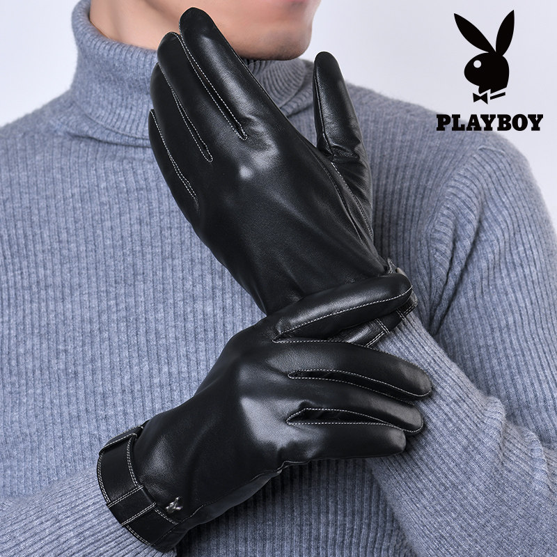 花花公子男士秋冬季加绒羊皮手套 鹏步服饰手套